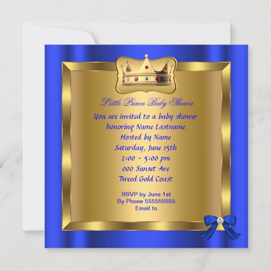 Invitation Bébé Prince Royal Cadeau Cadeau Chaussure Bleue 3 (Dos)