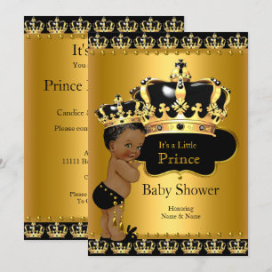 Invitation Bébé Prince Royal Fête de Naissance Noir Or Ethniq