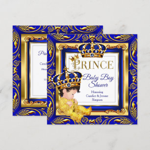 Invitation Bébé Prince Royal Fête Prénatale Bleu Or Brunette