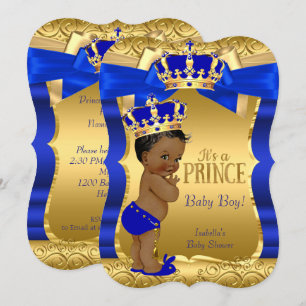Invitation Bébé Prince Royal Fête Prénatale Bleu Or Ethnique