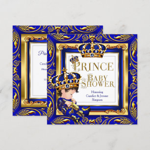 Invitation Bébé Prince Royal Fête Prénatale Couronne Bleue Or