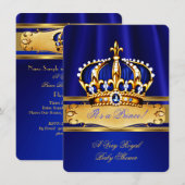 Invitation Bébé Prince Shower Bleu Royal Or (Devant / Derrière)