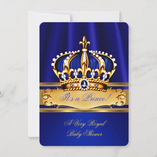 Invitation Bébé Prince Shower Bleu Royal Or (Devant)