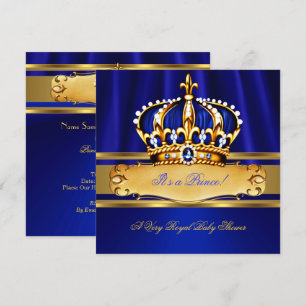 Invitation Bébé Prince Shower Bleu Royal Or