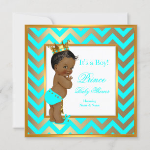 Invitation Bébé prince shower garçon or sarcelle bleu ethniqu