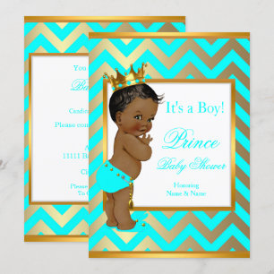 Invitation Bébé prince shower garçon or sarcelle bleu ethniqu