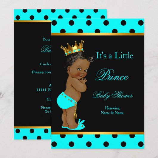 Invitation Bébé prince shower garçon sarcelle noir ethnique (Devant / Derrière)