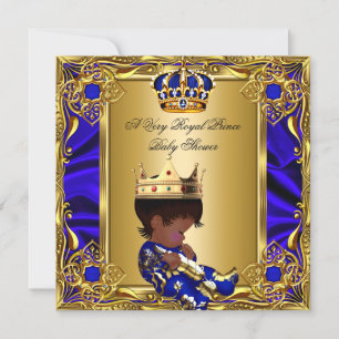 Invitation Bébé Prince Shower Royal Or Bleu Royal Garçon A