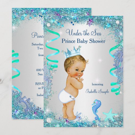 Invitation Bébé prince sous la mer Shower Bébé Blond (Devant / Derrière)