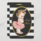 Invitation Bébé Princesse à Tutu Noir Blanc Grilles Or (Devant / Derrière)