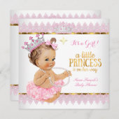 Invitation Bébé princesse Baby Shower Rose Or Brunette Bébé (Devant / Derrière)
