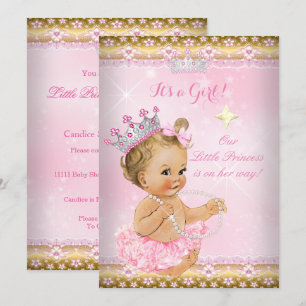 Invitation Bébé princesse Baby Shower Rose Tutu Couronne doré
