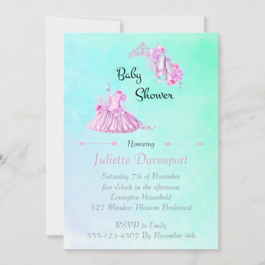 Invitation Bébé Princesse de Ballet à l'aquarelle rose (Devant)