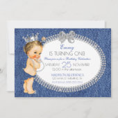 Invitation Bébé Princesse Fille Denim & Diamants Nœuds (Devant)