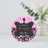 Invitation Bébé Princesse Fille Sa Shower Rose Léopard Zèbre (Debout devant)