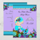 Invitation Bébé Princesse Fille Saumon Bleu Violet Blond (Devant / Derrière)