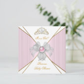 Invitation Bébé Princesse Fille Shower Blanc Rose Perle Or (Debout devant)