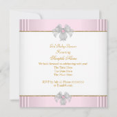 Invitation Bébé Princesse Fille Shower Blanc Rose Perle Or (Dos)