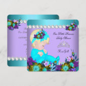 Invitation Bébé Princesse Fille Shower Sarcelle Bleu Violet B (Devant / Derrière)