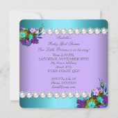 Invitation Bébé Princesse Fille Shower Sarcelle Bleu Violet B (Dos)