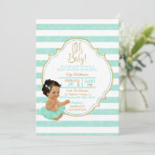 Invitation Bébé princesse fille tutu menthe rayures paillette (Debout devant)