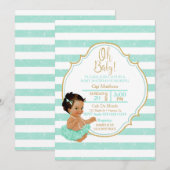 Invitation Bébé princesse fille tutu menthe rayures paillette (Devant / Derrière)
