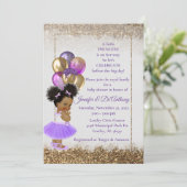 Invitation Bébé Princesse Lavande et Baby shower d'or (Debout devant)