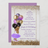 Invitation Bébé Princesse Lavande et Baby shower d'or (Devant / Derrière)