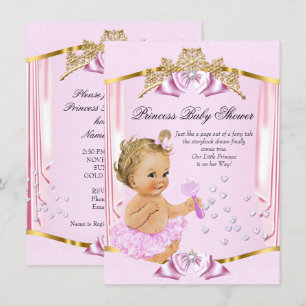 Invitation Bébé Princesse Pretty Fête Prénatale Rose Or Blond