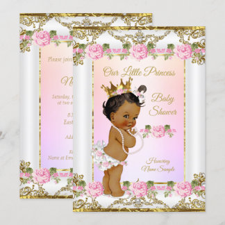 Invitation Bébé Princesse Rose Pâle Or Blanc Ethnique Shower