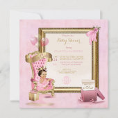 Invitation Bébé Princesse Tutu Couronne Or Rose Royale (Devant)