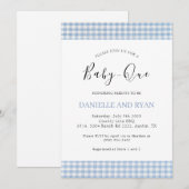 Invitation Bébé Q Baby shower Barbecue À damiers Garçon Bleu (Devant / Derrière)