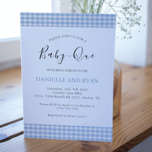 Invitation Bébé Q Baby shower Barbecue À damiers Garçon Bleu
