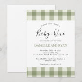 Invitation Bébé Q Baby shower Barbecue À damiers Sage Green (Devant / Derrière)