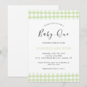 Invitation Bébé Q Baby shower Barbecue À damiers Vert Bleu (Devant / Derrière)