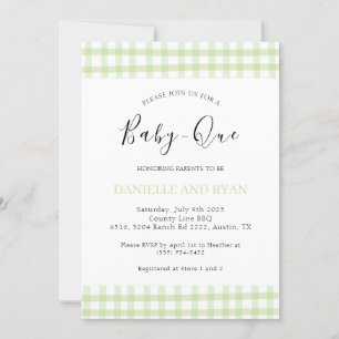 Invitation Bébé Q Baby shower Barbecue À damiers Vert Bleu