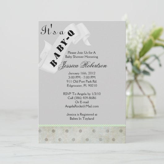 Invitation Bébé Q Bar-B-Q Douche, Cute (Debout devant)