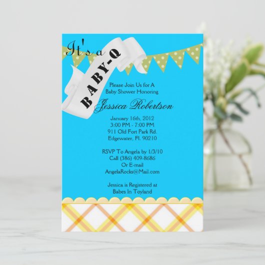 Invitation Bébé Q Bar-B-Q Douche, Cute (Debout devant)