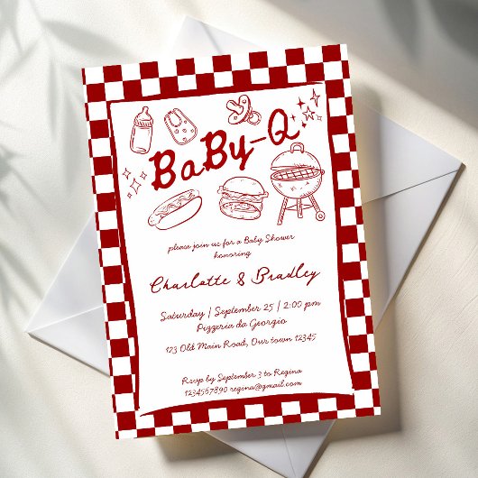 Invitation Bébé q barbecue vérifications rouges baby shower