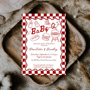 Invitation Bébé q barbecue vérifications rouges baby shower