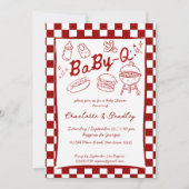 Invitation Bébé q barbecue vérifications rouges baby shower (Devant)
