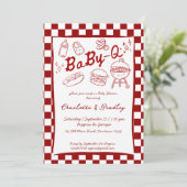 Invitation Bébé q barbecue vérifications rouges baby shower (Debout devant)