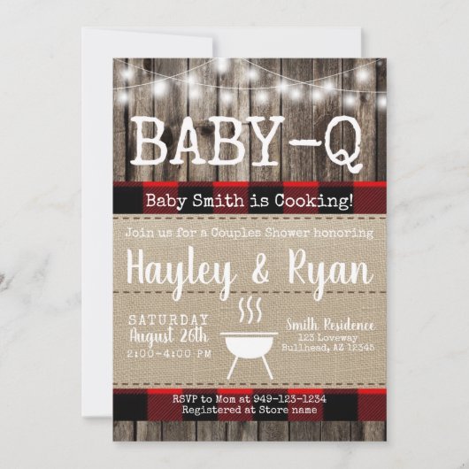 Invitation Bébé-Q rustique Buffalo Plaid Couples Douche (Devant)