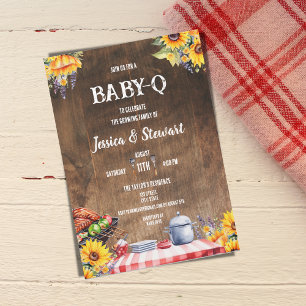 Invitation BÉBÉ-Q Rustique Tournesol Plaid Bois