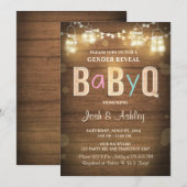 Invitation Bébé Q sexe révéler BBQ Baby shower Rustic Wood (Devant / Derrière)