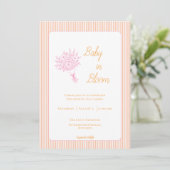 Invitation Bébé rayé pêche et rose dans la douche Fleurir (Debout devant)