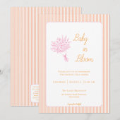Invitation Bébé rayé pêche et rose dans la douche Fleurir (Devant / Derrière)