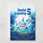 Invitation Bébé Requin Mignon Poisson Sous la Mer Garçon d'An (Devant)