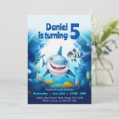 Invitation Bébé Requin Mignon Poisson Sous la Mer Garçon d'An (Debout devant)