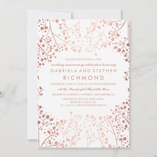 Invitation Bébé respirant floral mariage anniversaire or rose (Devant)